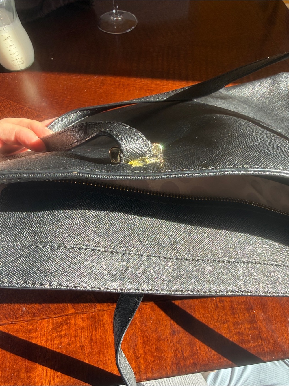 kate spade Black Leather Tote with Gold Logo Accent - Picture 2 of 3